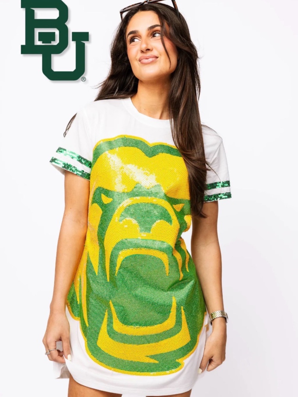 NWT! Queen of Sparkles Licensed Baylor University Sequin Mascot Tee Dress
